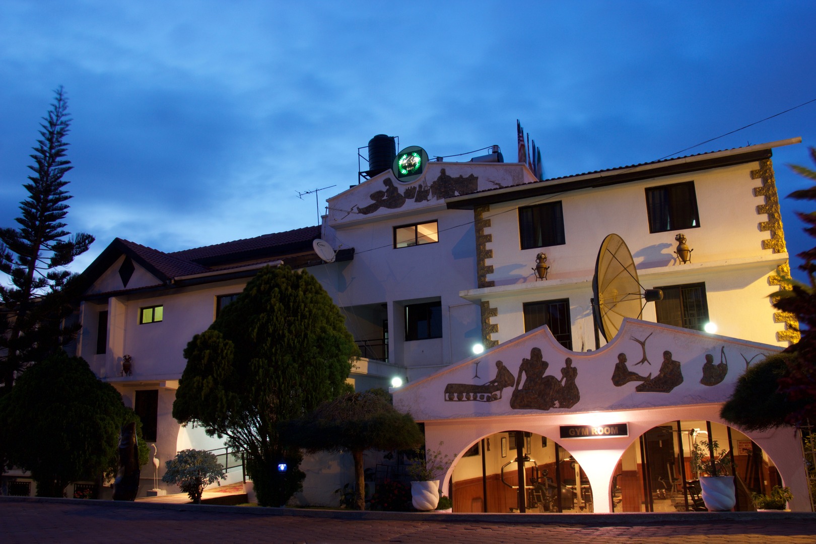 McCarthy Hills hotel exterior at twilight